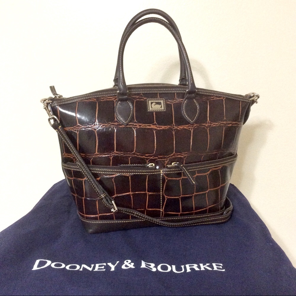 Dooney & Bourke Dillen Croc Embossed Leather Lg Satchel Brown